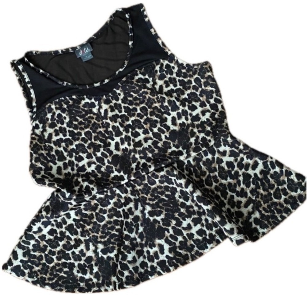 Dots Leopard Print Peplum Top with Black Trim size Large